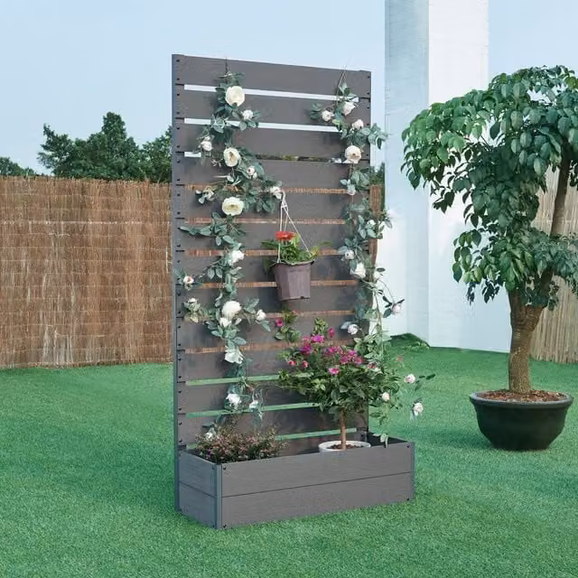Jardinera con biombo Heerde de en.casa en WPC color gris, An/P/Al: 180 x 90 x 38 cm