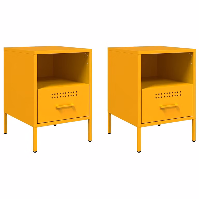 Set de 2 mesitas de noche vidaXL de metal en color amarillo mostaza, diseño industrial para dormitorio o salón, An/P/Al: 36 x 39 x 50,5 cm