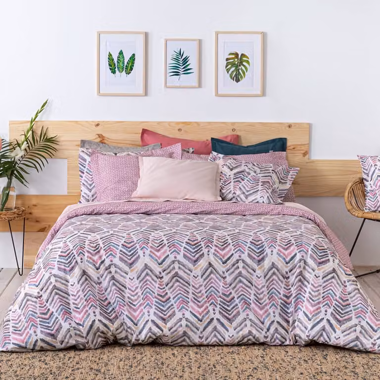 Funda nórdica reversible de algodón Naf Naf con diseño gráfico en color malva, 200 x 200 cm