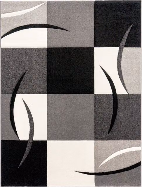 Alfombra moderna Diamona con diseño de tablero de ajedrez en negro, blanco y gris, An/P: 120 x 170 cm