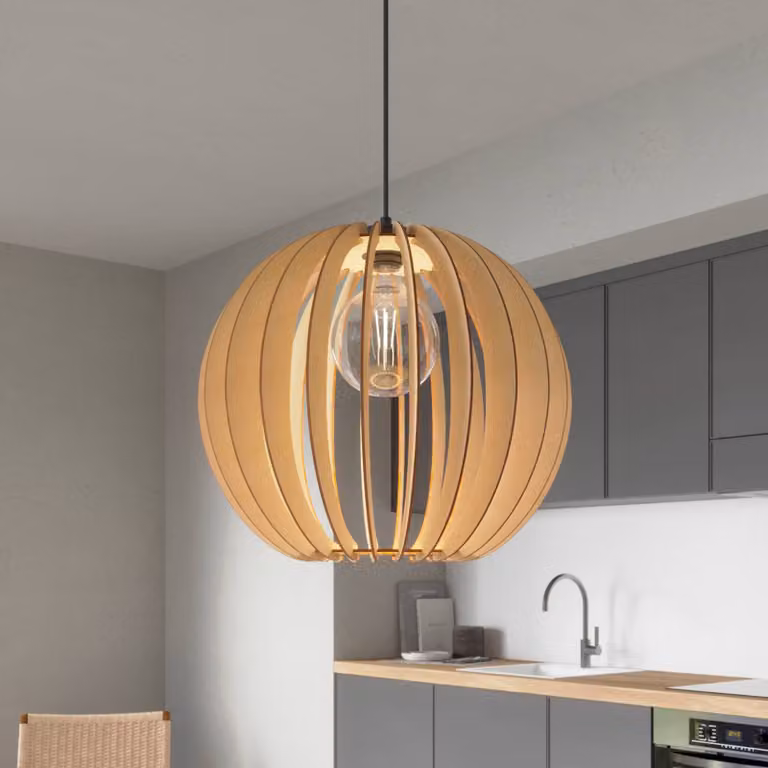 Lámpara colgante esférica Envolight de madera y metal, atenuable, estilo nórdico para salón o comedor