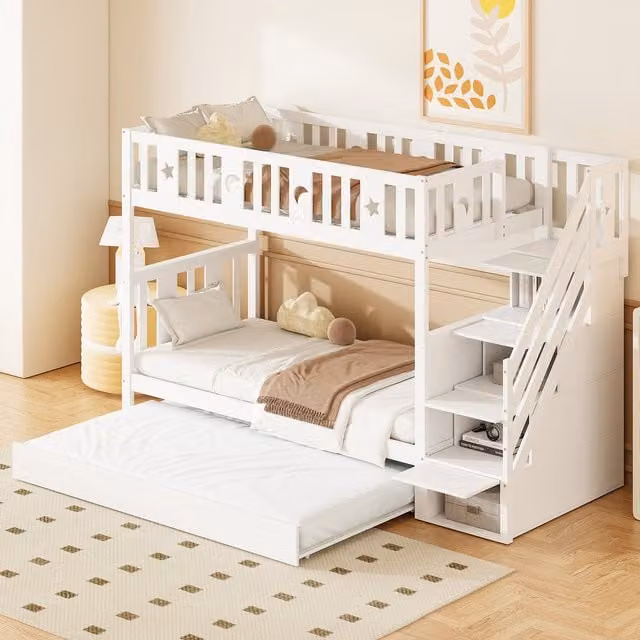 Literas Merax de madera maciza con cama nido y 4 cajones, color blanco, An/P/Al: 200 x 90 x 160 cm (cama nido: 190 x 90 cm)