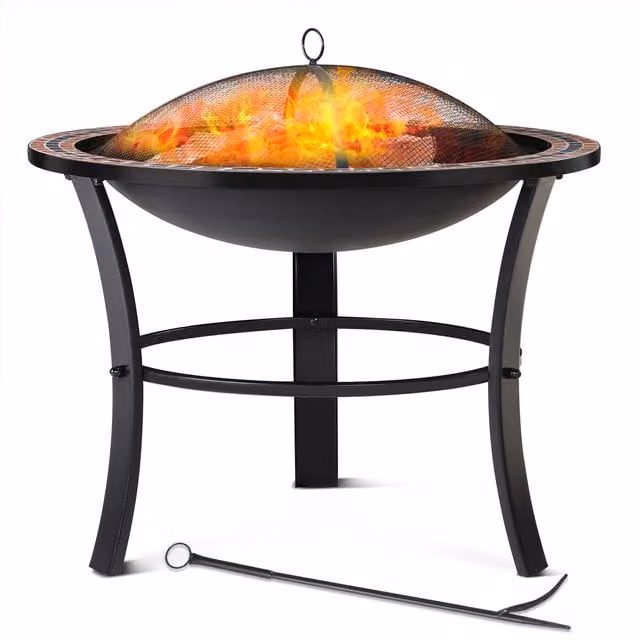 Brasero de jardín Gardebruk Fuoco redondo con mosaico multicolor, tapa de metal y atizador, Diámetro: 76 cm