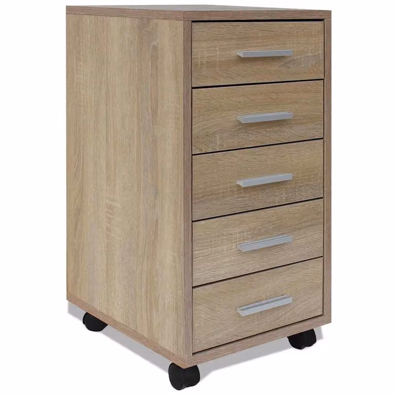 Cajonera de oficina con ruedas vidaXL de 5 cajones en color marrón roble