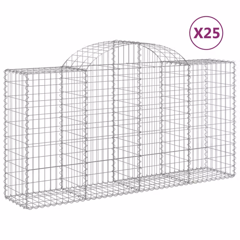 Set de 25 cestas de gaviones vidaXL en forma de arco de acero galvanizado color gris, An/P/Al: 200 x 50 x 100/120 cm