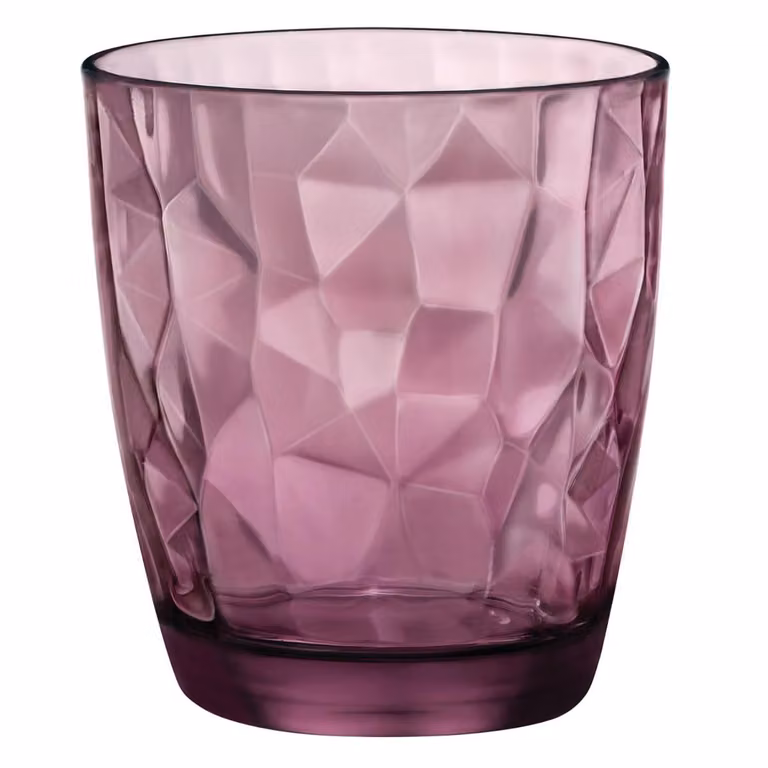 Juego de 6 vasos bajos Diamond Purple de Bormioli Rocco de 300 ml en vidrio con diseño geométrico