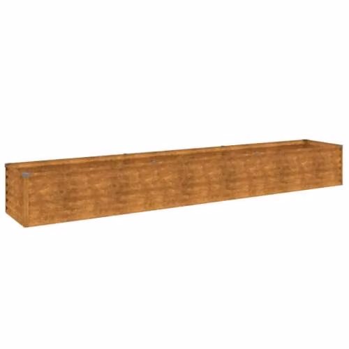 Jardinera elevada Helloshop26 de acero corten en color marrón y dorado para jardín o balcón, An/P/Al: 291 x 50 x 36 cm