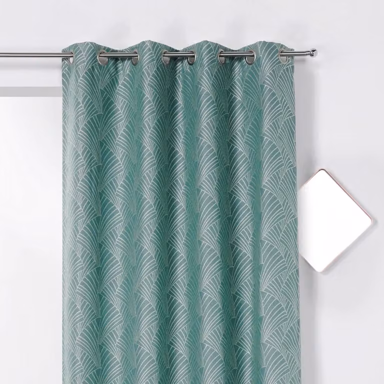 Cortina de tapicería Linder con estampado Art Déco y ojales, disponible en azul, rosa y verde, An/Al: 135 x 250 cm