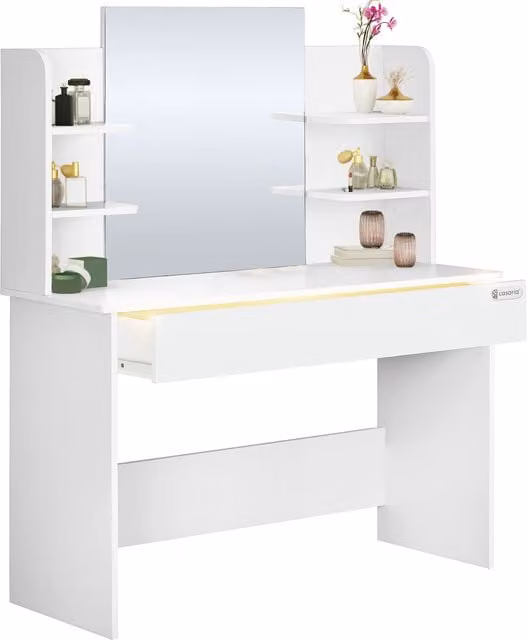 Tocador Lucía Casaria blanco con espejo e iluminación integrada An/P/Al: 140 x 40 x 110 cm