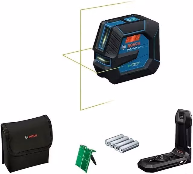 Láser de línea Bosch Professional GLL 20-22 G verde con soporte LB 10 y funda protectora