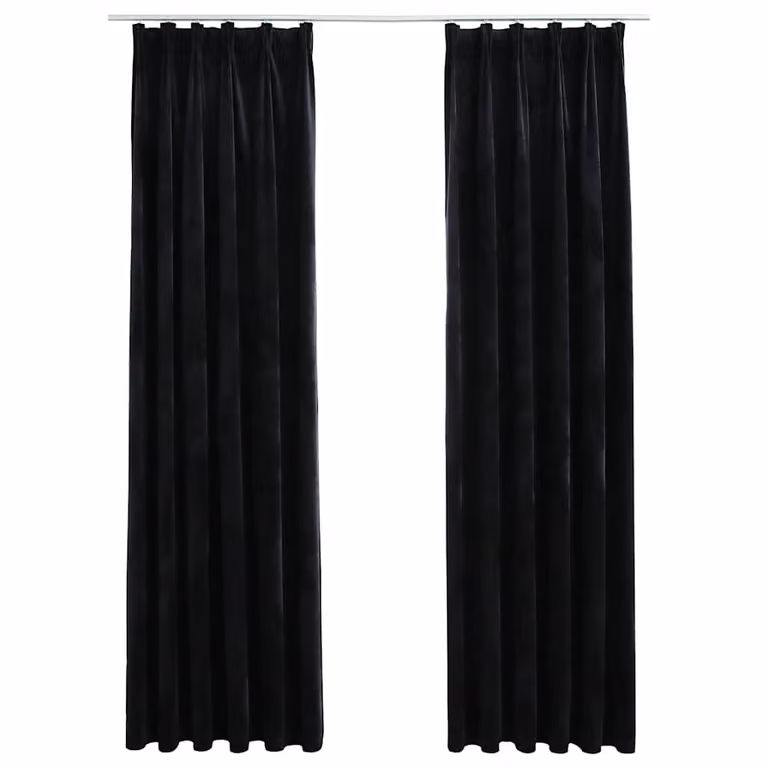 Set de 2 cortinas opacas de terciopelo vidaXL en color negro con ganchos, An/Al: 140 x 245 cm