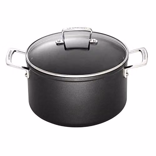 Olla de aluminio antiadherente con tapa Le Creuset, color antracita y plateado, Diámetro: 24 cm