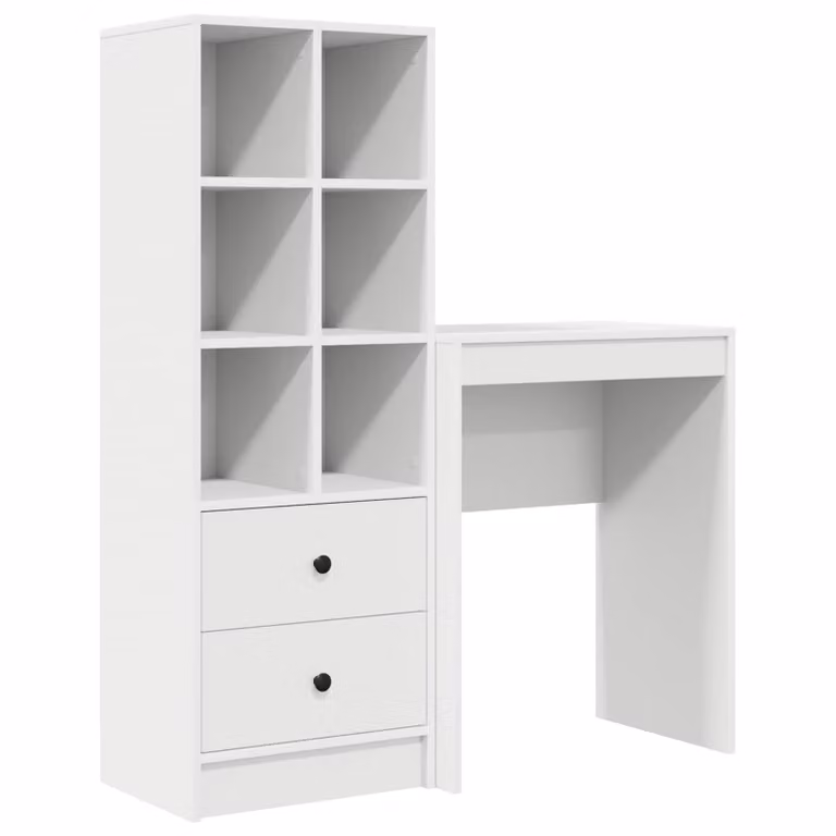 Set de 2 escritorios modernos vidaXL con estantería de madera MDF laminada An/P/Al: 105,5 x 34 x 127 cm
