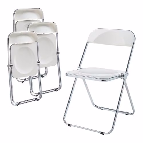 Juego de 4 sillas plegables en.casa Pornainen de estilo moderno en color blanco con estructura de acero y plástico, An/P/Al: 74 x 46 x 47 cm