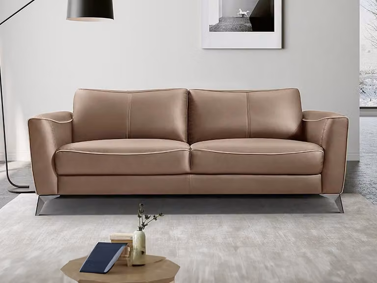 Sofá de 3 plazas Batuco de Vente-Unique en piel marrón y beige con estructura de madera sólida