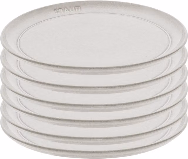 Set de 6 platos de postre Staub en cerámica color blanco y verde, Diámetro: 22 cm