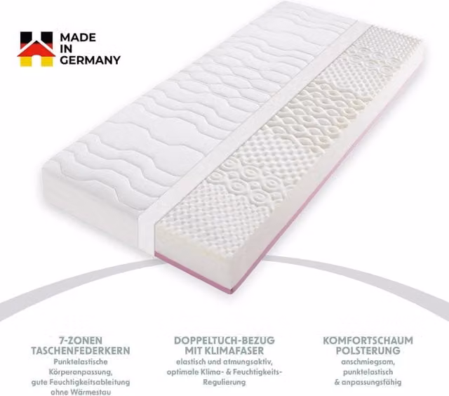 Colchón de muelles ensacados Home Deluxe TOUCH blanco An/P/Al: 140 x 200 cm H3/H4