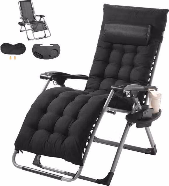 Sillón reclinable zero gravity VEVOR en color negro con reposacabezas ajustable y portavasos