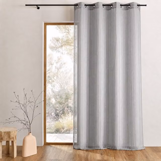Visillo HomeMaison Etamine Fantasía con Rayas en Gris y Plata, An/Al: 140 x 240 cm