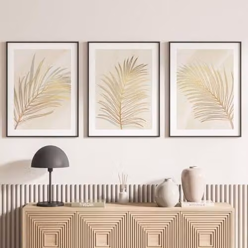 Juego de 3 pósteres de papel Lumalea con diseño floral, botánico y abstracto en blanco y negro, An/P/Al: 60 x 80 cm