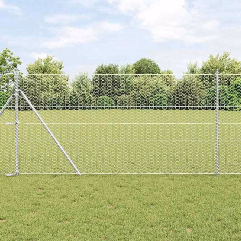 Malla de valla hexagonal Syfax de acero galvanizado plateado con fijación de suelo An/P/Al: 1000 x 50 x 37 cm