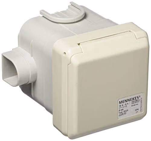 Enchufe para tomas de corriente CEE Mennekes de 5 polos, 16A, 400V, IP44, montaje empotrado en color blanco y gris