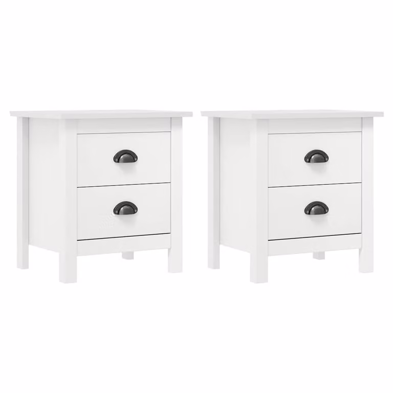 Mesita de noche Hill de vidaXL en madera maciza de pino color blanco, An/P/Al: 46 x 35 x 49,5 cm