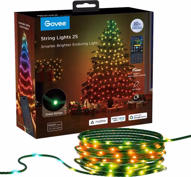 Guirnalda de luces LED navideñas Govee RGBIC multicolor con WiFi y compatibilidad con Alexa y Google Assistant, 20 m