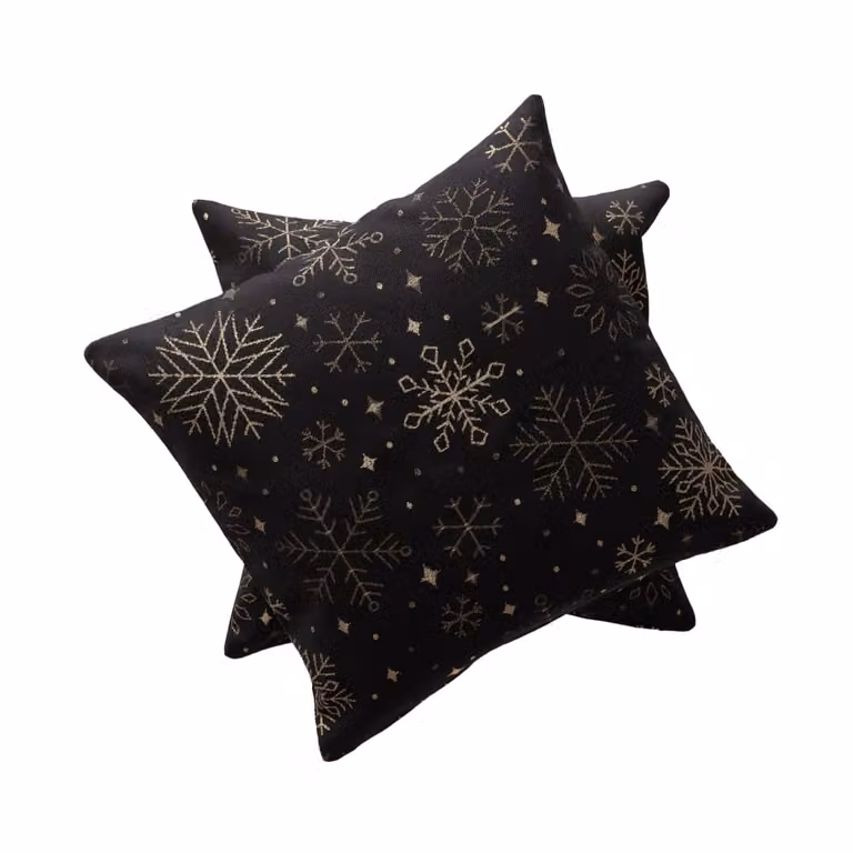 Lote de 2 fundas de cojín de Navidad Gamusi en jacquard de algodón, color negro y oro, 45 x 45 cm