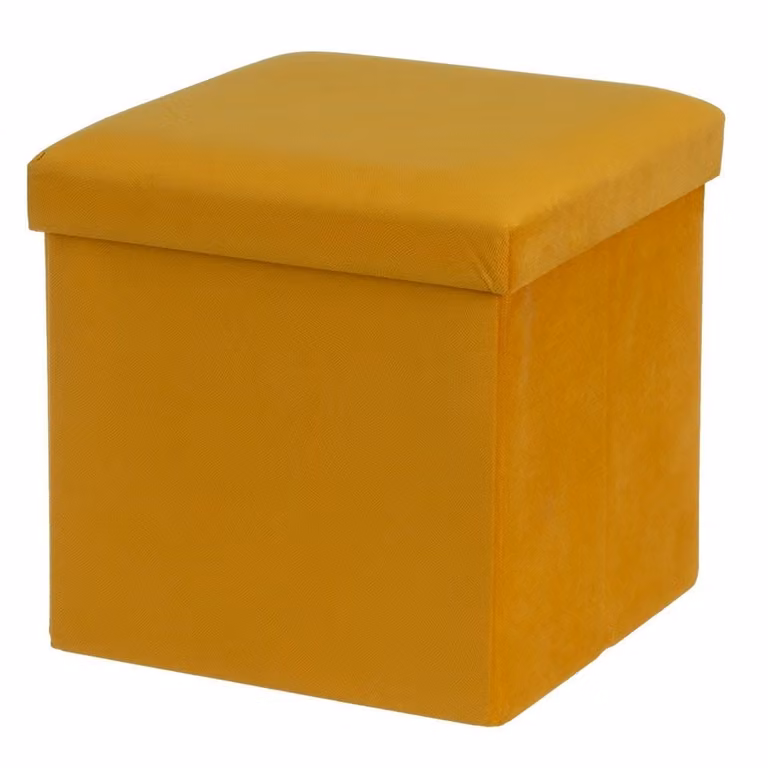 Puf arcón plegable Casaselección color amarillo de 38 x 38 x 38 cm