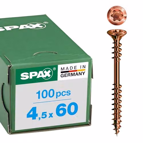 Tornillo Spax de acero inoxidable A2 para madera con punta cortante y cabeza T-star Plus T25, An/P/Al: 4,5 x 60 mm, pack de 100 piezas