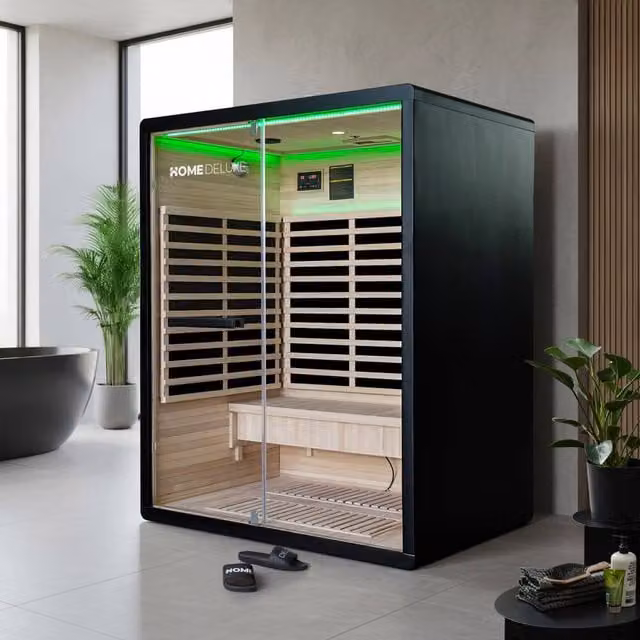 Cabina de infrarrojos Home Deluxe NERO L para 3 personas en color negro, An: 190 cm, P: 153 cm, Al: 110 cm