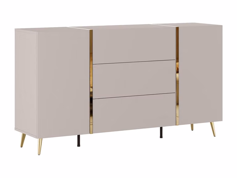 Aparador moderno con 2 puertas y 3 cajones en beige y dorado de VENTE-UNIQUE An/P/Al: 158 x 41 x 87,2 cm