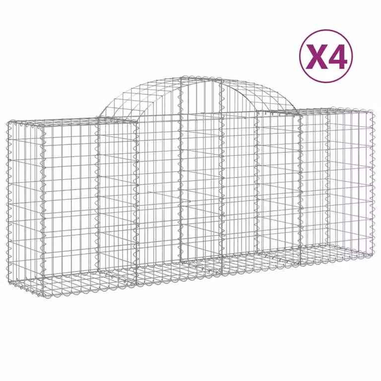 Set de 4 cestas de gaviones videx en acero galvanizado color gris y plata, forma de arco, An/P/Al: 200 x 50 x 80/100 cm