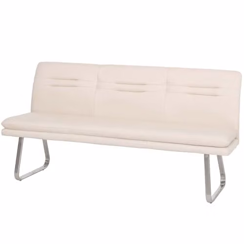 Mendler Banco de comedor HWC-H70 tapizado en tela con estructura de metal, color beige y plata, An/P/Al: 180 x 59 x 90 cm