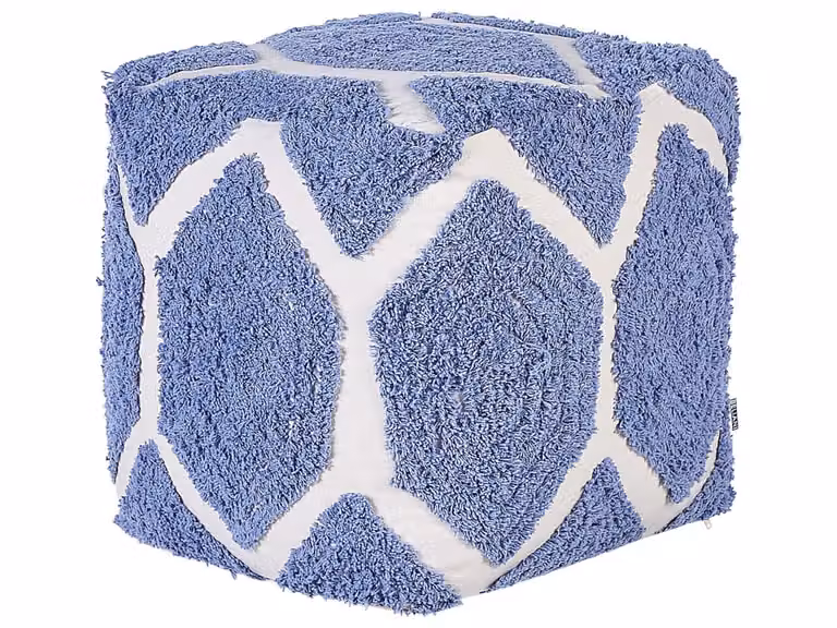 Puf de algodón Beliani con diseño geométrico boho en azul y beige