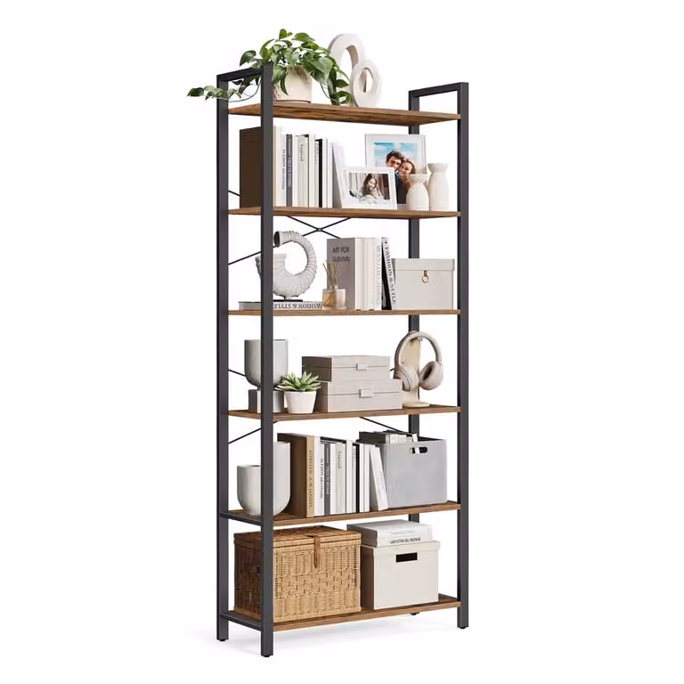 Estantería de 6 niveles VASAGLE de estilo industrial en marrón y negro