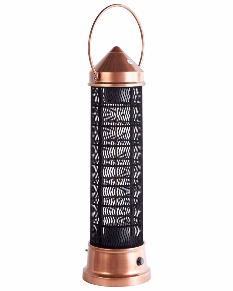 Estufa de infrarrojos de pie para exterior Beliani de 1800 W en color bronce y oro de metal y acero