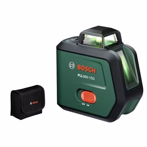 Bosch Láser de Línea PLL360-15G con líneas verdes de 360 grados, protección IP54 y batería Li-ion recargable mediante USB-C