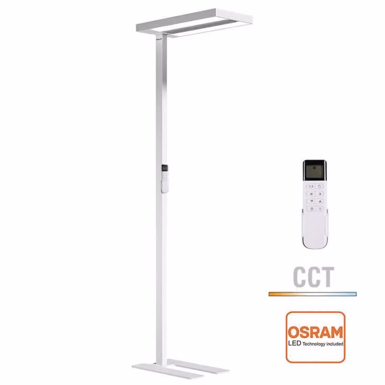 Lámpara de pie Honey Dual Osram con luz LED y calefacción, color blanco, con control remoto y temperatura de color ajustable (3000-4000-6000K)