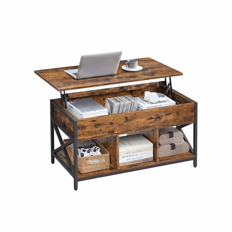 Mesa de centro VASAGLE con tablero elevable de estilo industrial en marrón y negro, An/P/Al: 100 x 50 x (46,5-62) cm