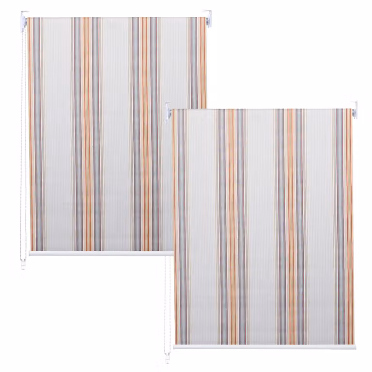 Juego de 2 estores enrollables Mendler opacos con aislamiento térmico, diseño de rayas, An/P/Al: 120 x 230 cm, colores gris, marrón y naranja