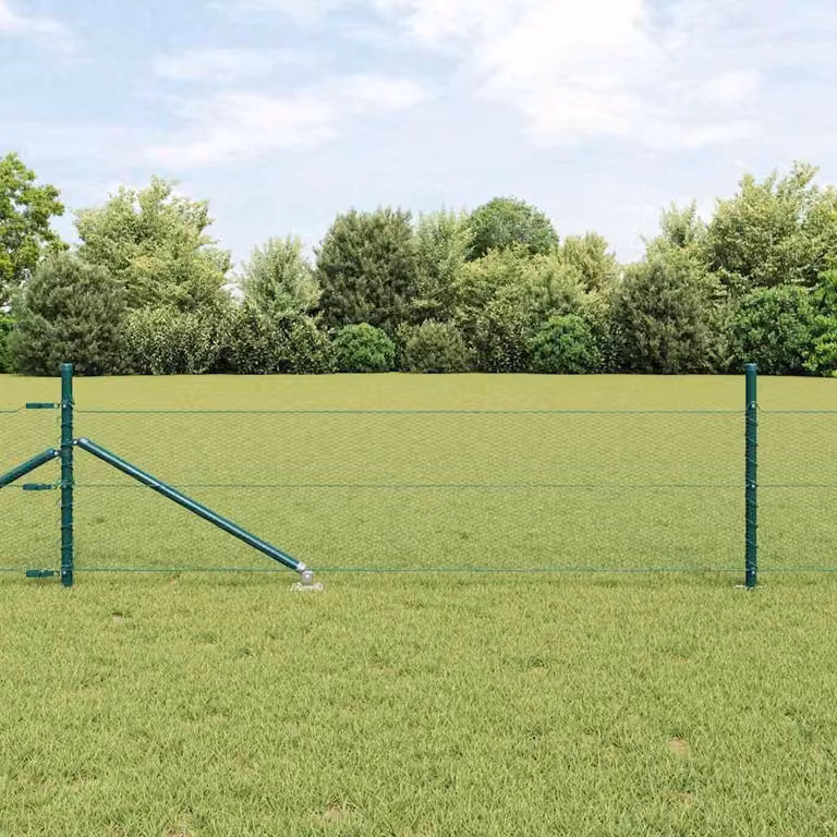 Valla hexagonal Syfax de acero recubierto de PVC en color verde con poste redondo y funda de suelo, An/P/Al: 10 x 0,5 x 0,46 m
