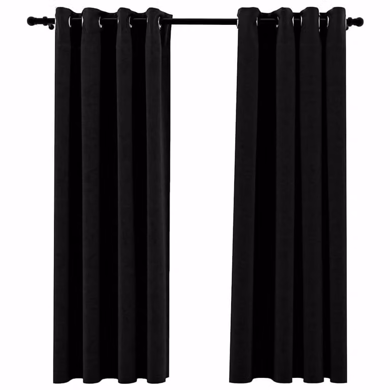 Set de 2 cortinas opacas con ojales vidaXL con efecto lino en color negro, An/Al: 140 x 175 cm