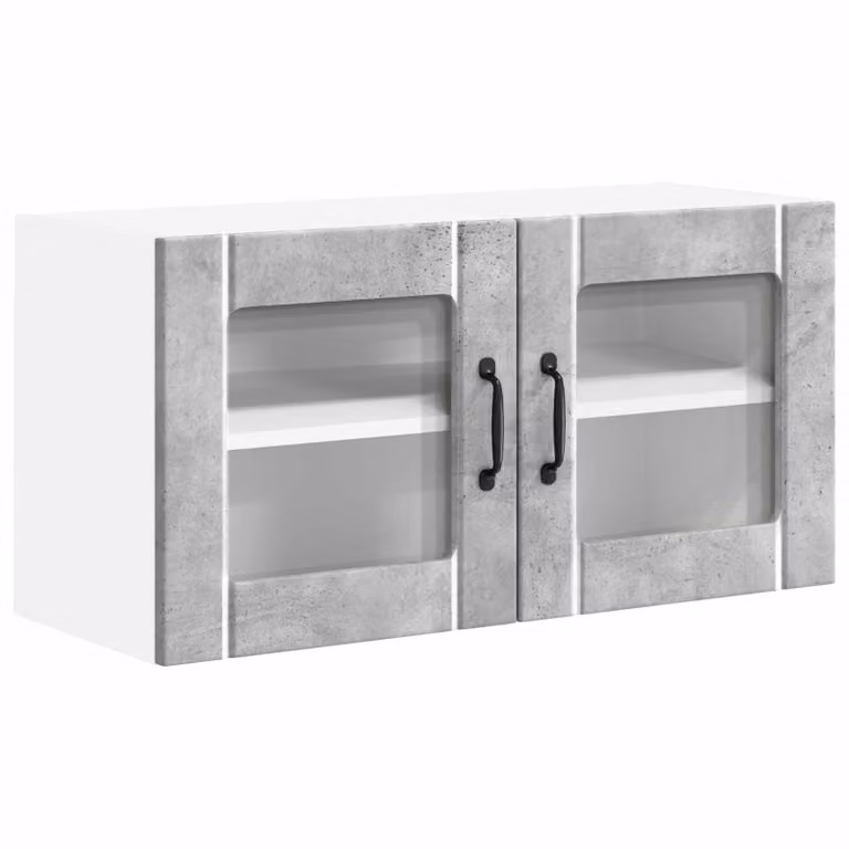 Armario de pared moderno LUCCA de vidaXL con puertas de vidrio y acabado gris hormigón para cocina
