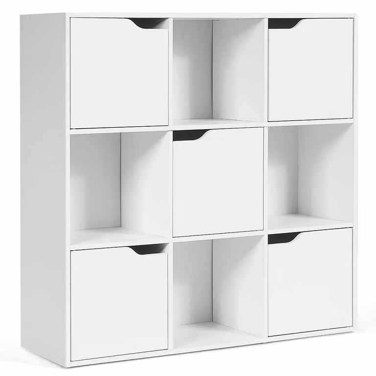 Librería Costway de 9 compartimentos con diseño moderno en color blanco, ideal para tu hogar u oficina, An: 90 cm, P: 29 cm, Al: 90 cm