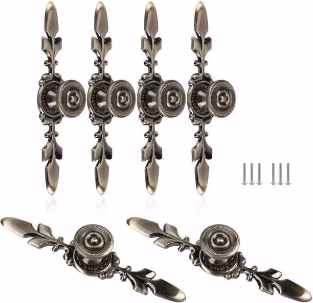 Tiradores de cajón y pomos Elle de aleación de zinc estilo vintage en color bronce mate con tornillos para muebles y armarios