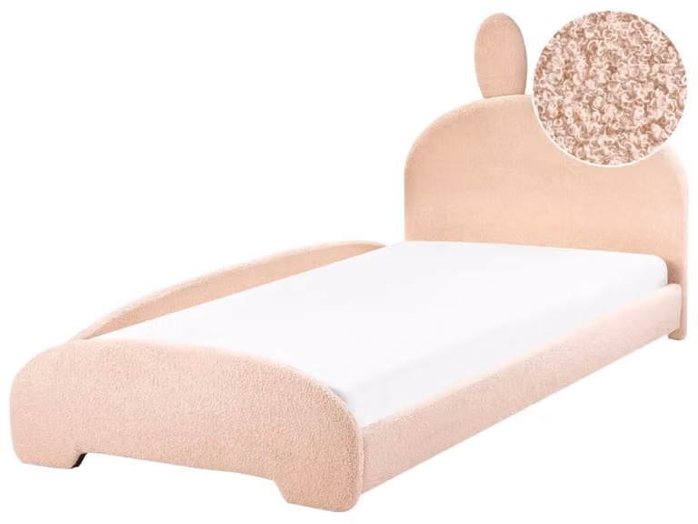 Cama individual Beliani tapizada en tejido boucle beige de 90 x 200 cm
