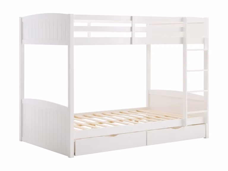 Cama litera infantil Limodara con 2 cajones en pino y MDF, color blanco, An/P/Al: 120 x 200 x 162,5 cm
