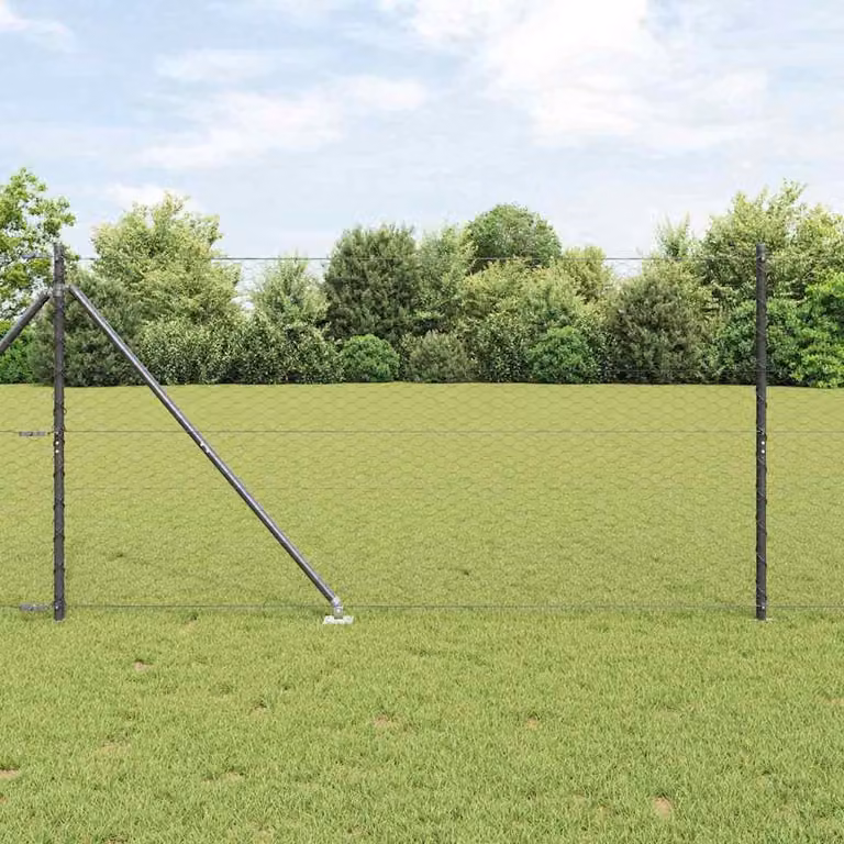 Valla de malla hexagonal Syfax con poste de acero recubierto de PVC en color gris, An/P/Al: 10 x 1,2 x 0,42 m